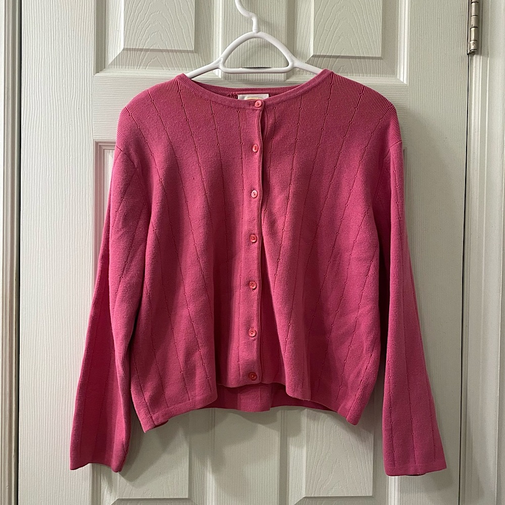 Talbots Vintage Pink Rib Knit Women’s Medium Cotton Button Up Sweater Cardigan